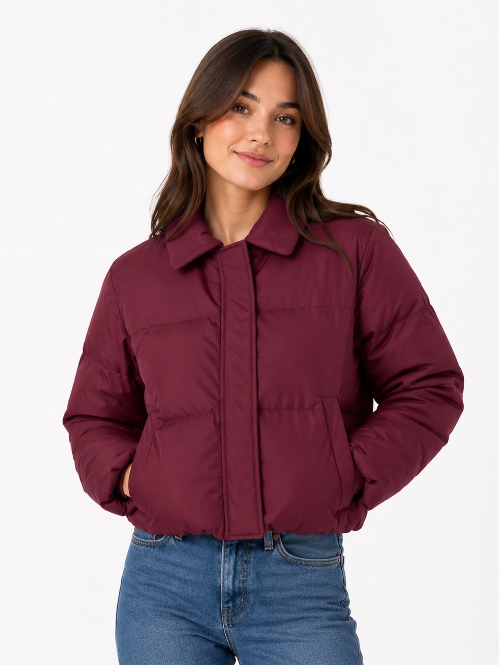 Abercrombie & Fitch Down Filled Maroon Quilted Puffer Bomber Jacket
